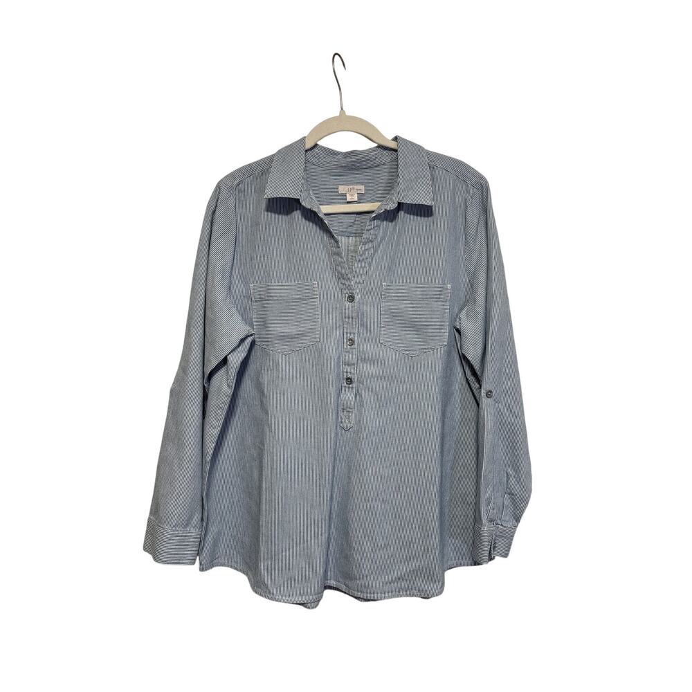 J.Jill Petite Denim Blue Pinstripe Button Down Shirt M - Picture 2 of 7